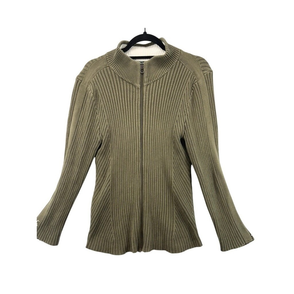 Lauren Active Ralph Lauren Sweater‎ Womens XL Zip Green Ribbed Mock Neck Cotton
